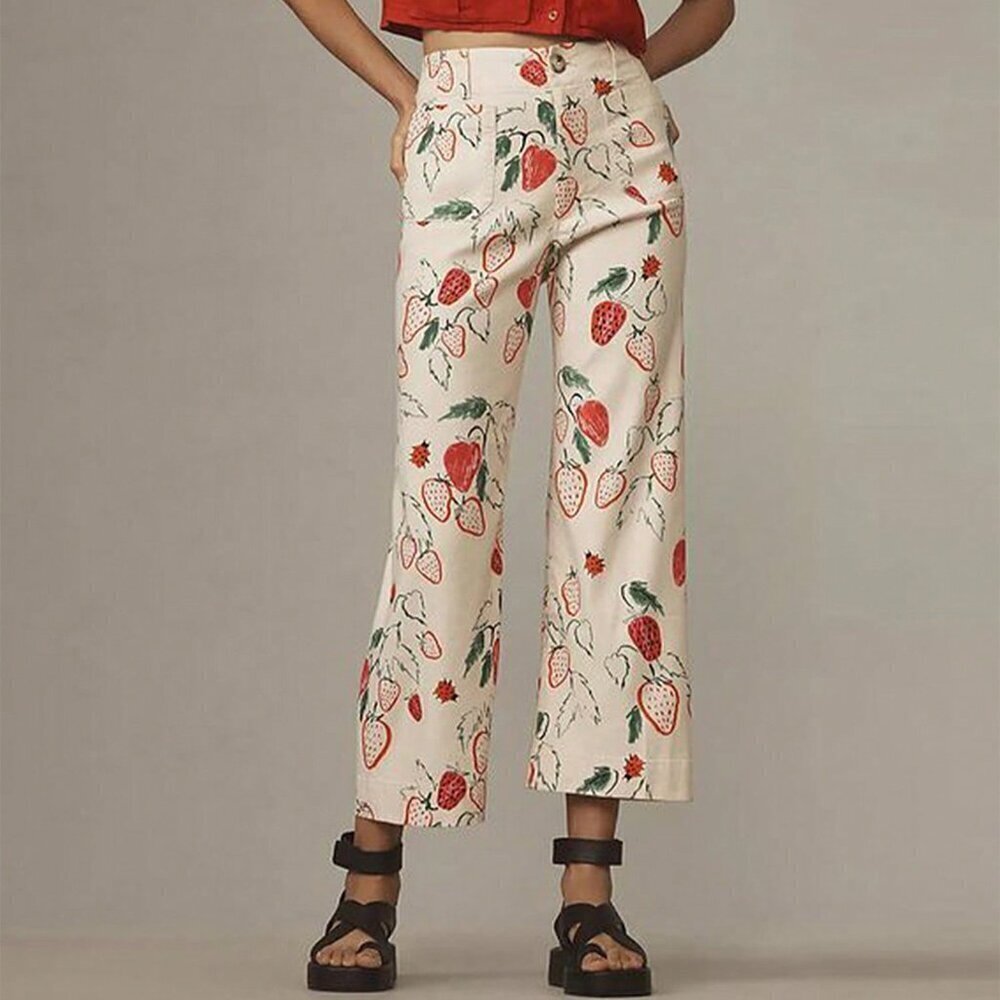 Red Casual Women's Wide Leg Capri Denim Jeans